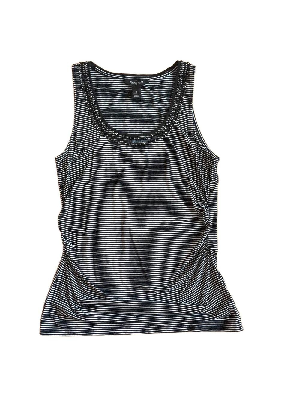 WHBM Black & White Beaded stretch round neck shell Sz M